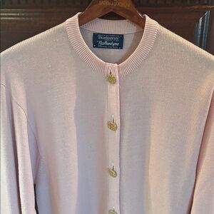 Vintage Burberry Soft Pink Wool Cardigan made in Scotland Ballantyne
